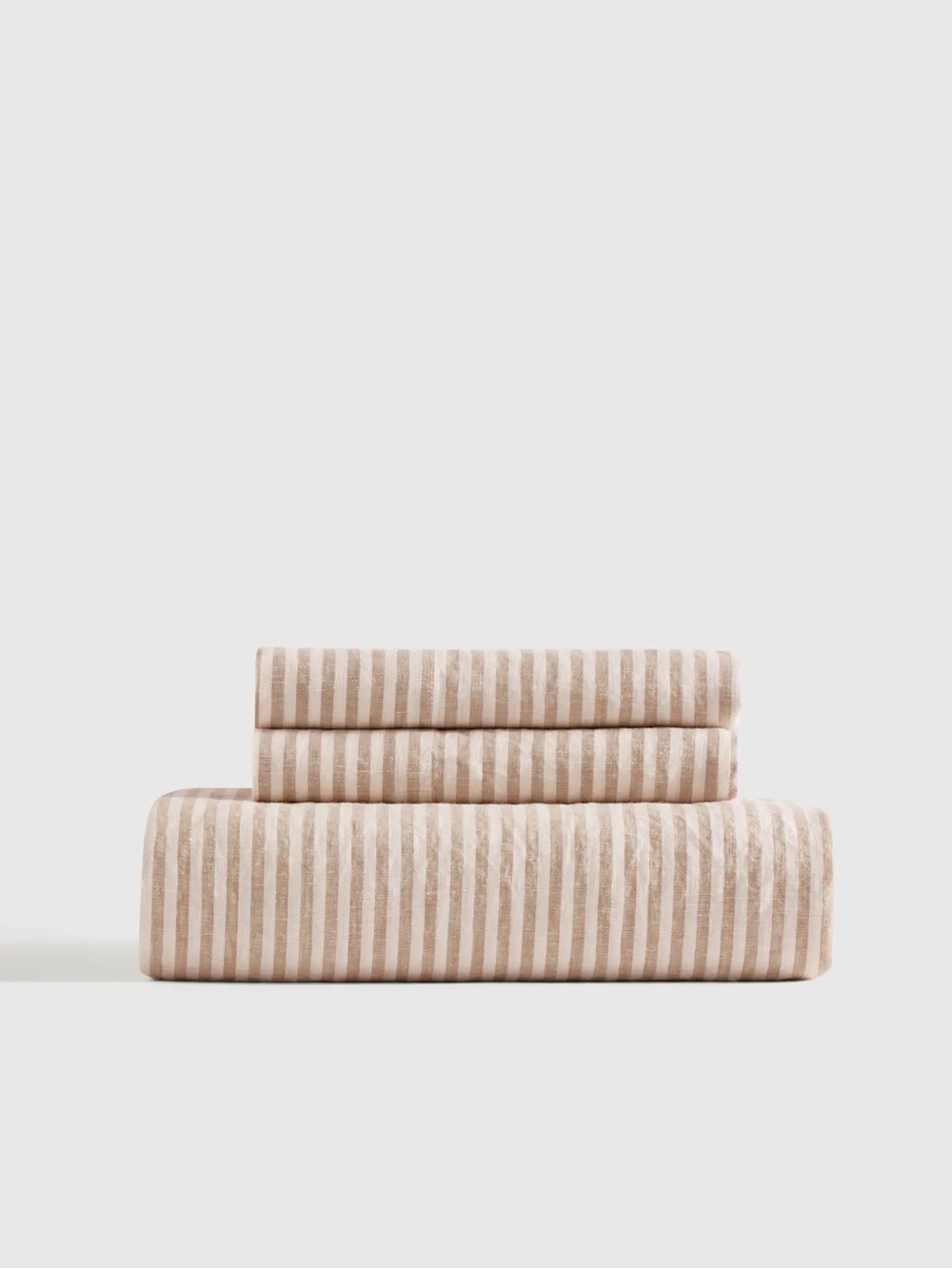 Quince European Linen Stripe Fitted Sheet Only Latte/White King/Cal King